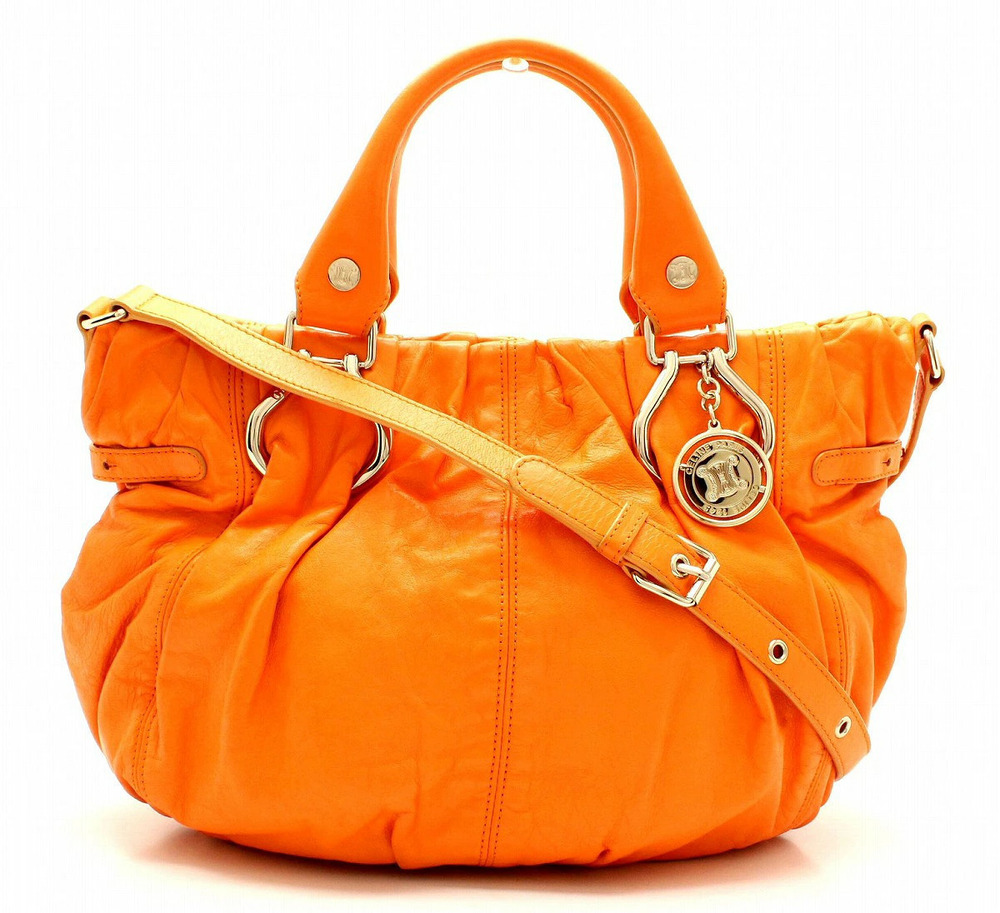 Celine Pillow Handbag Tote Bag Shoulder Leather Orange